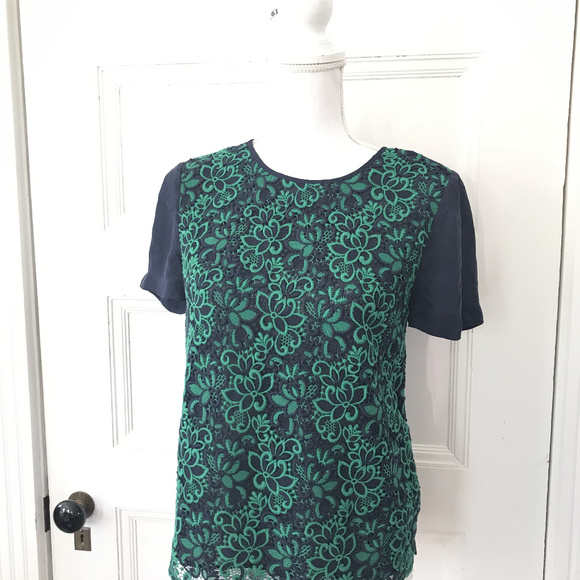 J CRew blue Green Embroidered Front Blouse Top - Picture 3 of 5